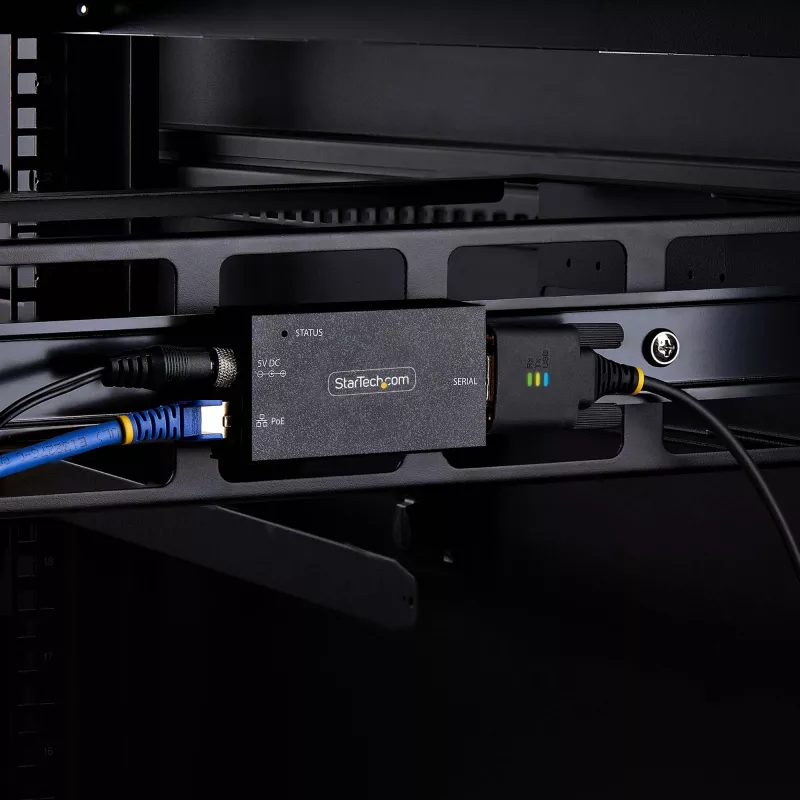 StarTech.com 1 prievado nuosekliojo prievado į Ethernet adapteris, 802.3af PoE IP nuosekliojo įrenginio serveris nuotoliniams RS232 įrenginiams, montuojamas ant sienos/DIN bėgio, RJ45 LAN į DB9 nuosekliosios sąsajos keitiklis, TAA