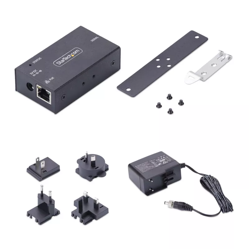 StarTech.com 1 prievado nuosekliojo prievado į Ethernet adapteris, 802.3af PoE IP nuosekliojo įrenginio serveris nuotoliniams RS232 įrenginiams, montuojamas ant sienos/DIN bėgio, RJ45 LAN į DB9 nuosekliosios sąsajos keitiklis, TAA