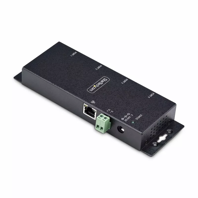 StarTech.com 4 prievadų nuosekliojo prievado į Ethernet adapteris, IP nuosekliojo prievado įrenginių serveris nuotoliniams RS232 įrenginiams, montuojamas ant sienos/DIN bėgio, metalinis korpusas, RJ45 LAN į DB9 nuoseklųjį keitiklį