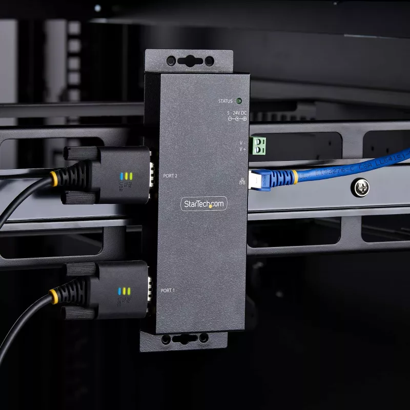 StarTech.com 2 prievadų serijinis į Ethernet adapteris, IP serijinių įrenginių serveris nuotoliniams RS232 įrenginiams, montuojamas ant sienos/DIN bėgio, metalinis korpusas, RJ45 LAN į DB9 serijinis keitiklis