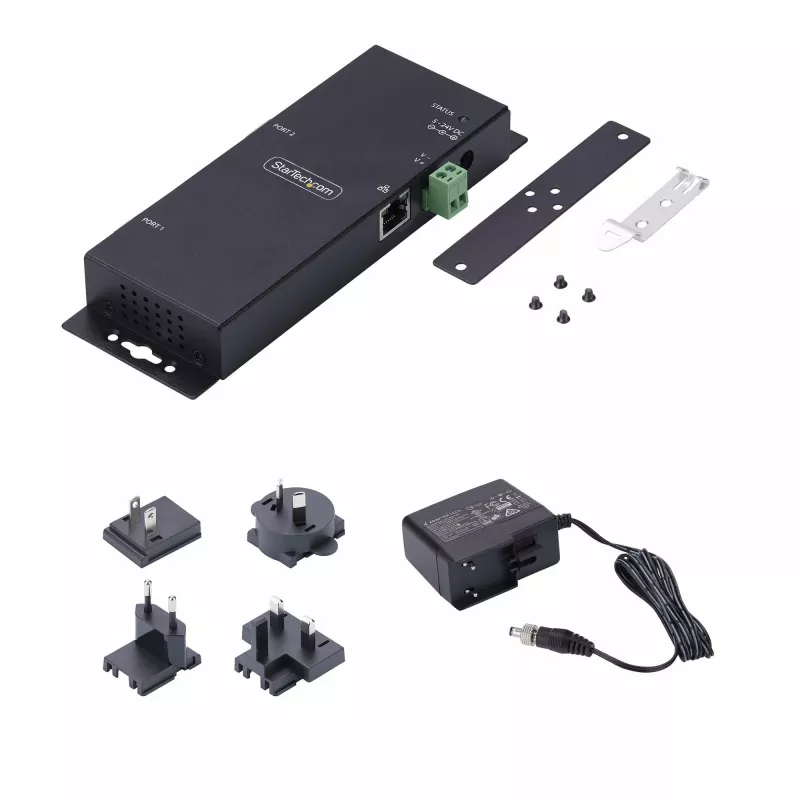 StarTech.com 2 prievadų serijinis į Ethernet adapteris, IP serijinių įrenginių serveris nuotoliniams RS232 įrenginiams, montuojamas ant sienos/DIN bėgio, metalinis korpusas, RJ45 LAN į DB9 serijinis keitiklis