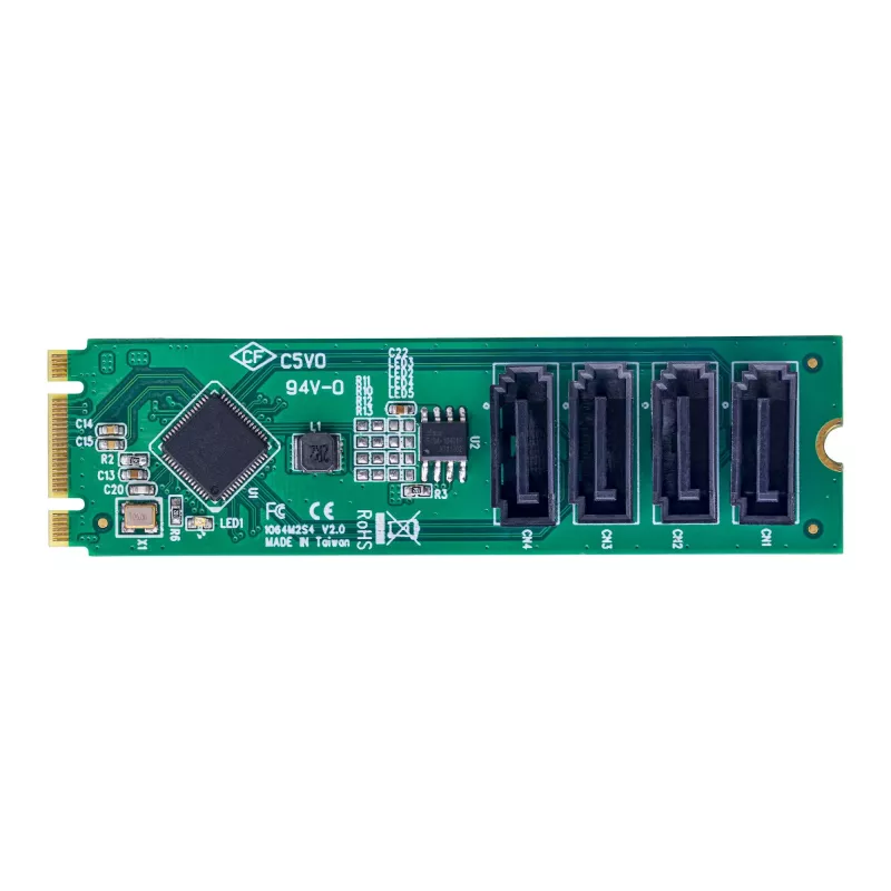 StarTech.com 4 prievadų M.2 į SATA adapterio kortelė, M.2 PCIe 3.0 į SATA HDD/SSD plėtimosi kortelė, ASM1064 mikroschema, M.2 NVMe į 4x HDD/SSD, skirta Windows/macOS/Linux