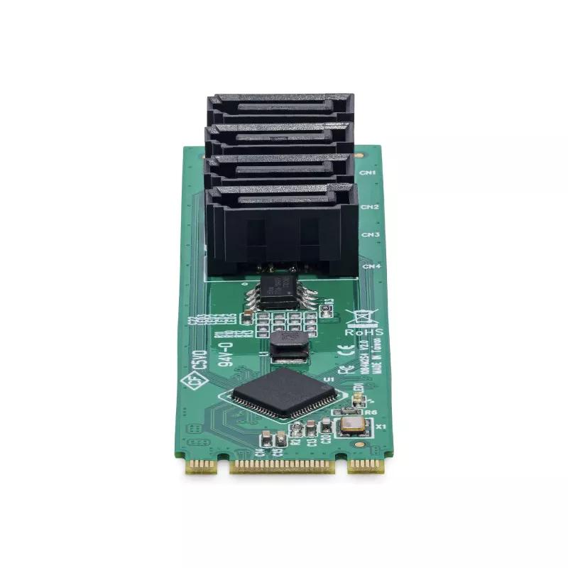 StarTech.com 4 prievadų M.2 į SATA adapterio kortelė, M.2 PCIe 3.0 į SATA HDD/SSD plėtimosi kortelė, ASM1064 mikroschema, M.2 NVMe į 4x HDD/SSD, skirta Windows/macOS/Linux