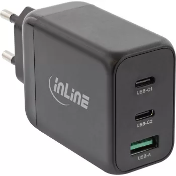 InLine USB PD maitinimo šaltinis, GaN įkroviklis, 3 prievadai, Dvigubas USB-C + USB-A, 65W