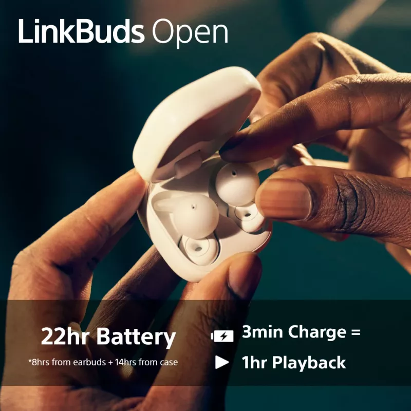 Belaidės ausinės Sony LinkBuds Open WFL910W — Bluetooth, 20–20000 Hz, 10 m atstumas, baltos