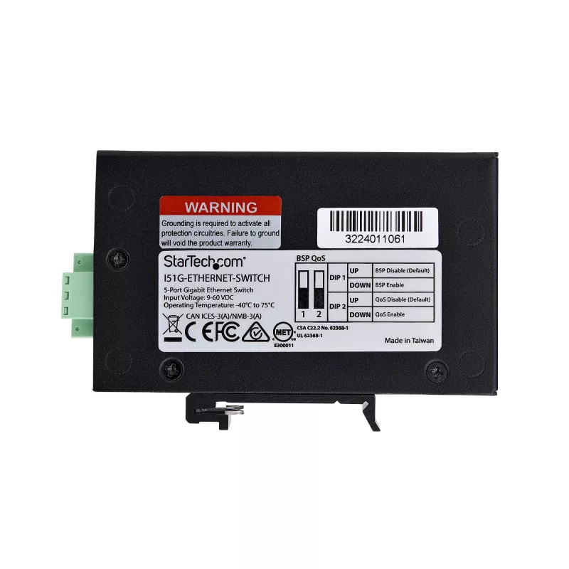 StarTech.com I51G-ETHERNET-SWITCH 5 prievadų nevaldomas pramoninis Gigabit Ethernet komutatorius, 10/100/1000, DIN bėgeliui ar sienai, IP30, -40…75 °C (-40–167 °F), DC, TAA
