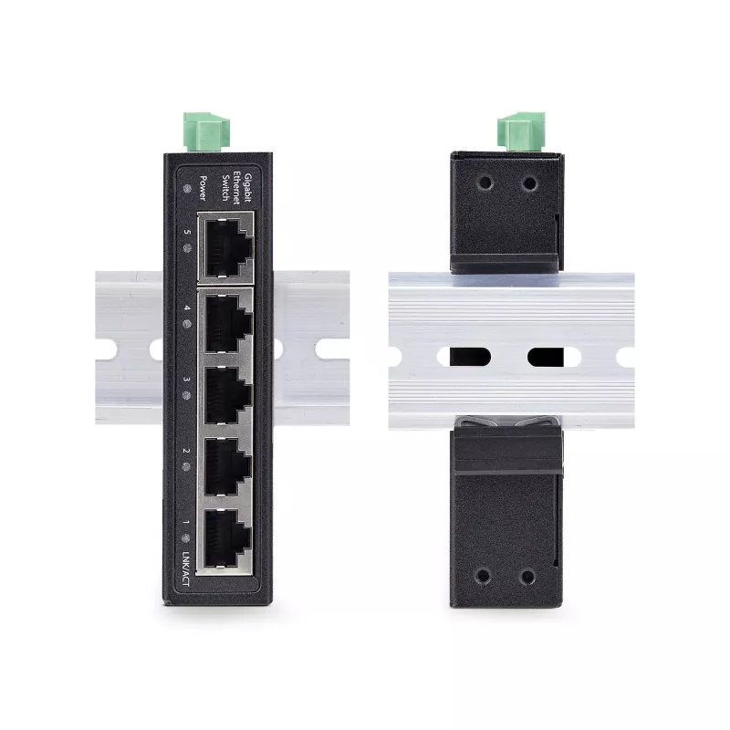 StarTech.com I51G-ETHERNET-SWITCH 5 prievadų nevaldomas pramoninis Gigabit Ethernet komutatorius, 10/100/1000, DIN bėgeliui ar sienai, IP30, -40…75 °C (-40–167 °F), DC, TAA