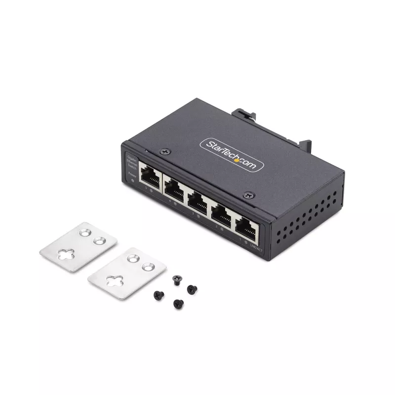 StarTech.com I51G-ETHERNET-SWITCH 5 prievadų nevaldomas pramoninis Gigabit Ethernet komutatorius, 10/100/1000, DIN bėgeliui ar sienai, IP30, -40…75 °C (-40–167 °F), DC, TAA