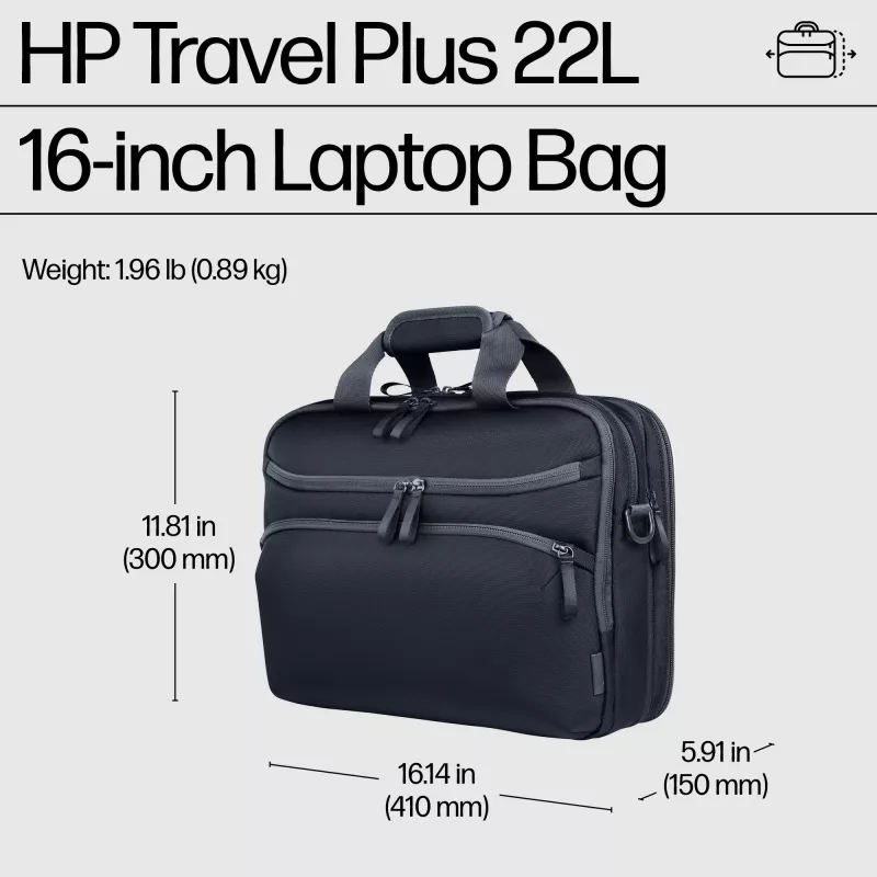 HP Travel Plus 22L 16 colių portfelinė kuprinė, monochromatinė