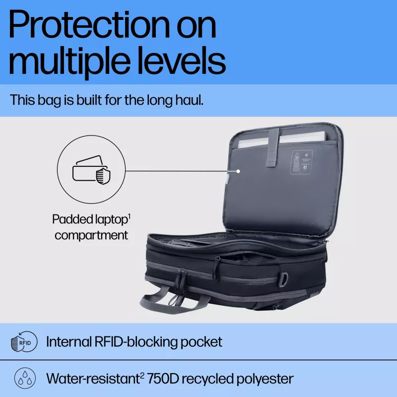 HP Travel Plus 22L 16 colių portfelinė kuprinė, monochromatinė