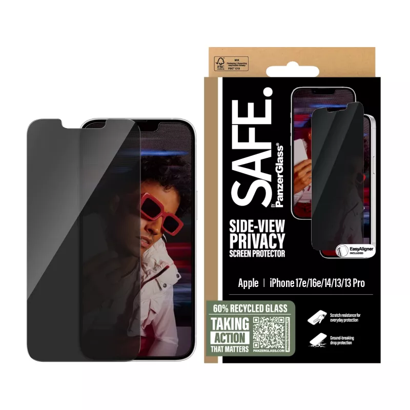PanzerGlass SAFE.® privatumo ekrano apsauga iPhone 17e | 16e | 14 | 13 | 13 Pro | Ultra-Wide Fit su EasyAligner