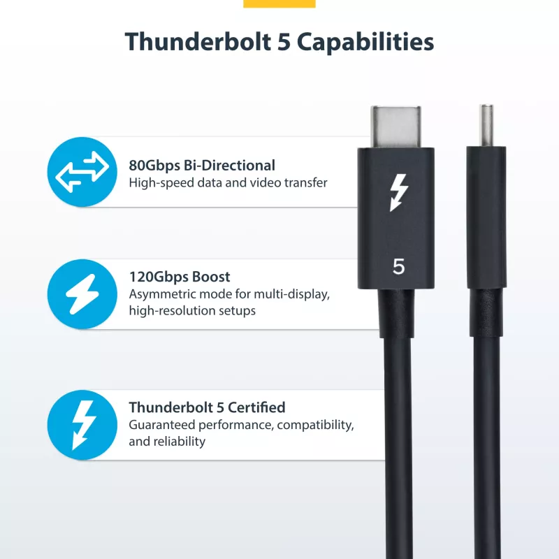 StarTech.com 1,5 pėdų (50 cm) Thunderbolt 5 laidas, 80Gbps / iki 120Gbps, 240W PD, 8K 60Hz, sertifikuotas Thunderbolt laidas – suderinamas su Thunderbolt 4 / USB4 / USB-C