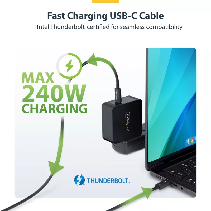 StarTech.com 1,5 pėdų (50 cm) Thunderbolt 5 laidas, 80Gbps / iki 120Gbps, 240W PD, 8K 60Hz, sertifikuotas Thunderbolt laidas – suderinamas su Thunderbolt 4 / USB4 / USB-C