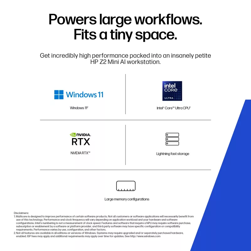 HP Z2 G1i Mini PC darbo stotis su Intel Core Ultra 9 285K, 64 GB DDR5, NVIDIA RTX 2000 Ada, Windows 11 Pro