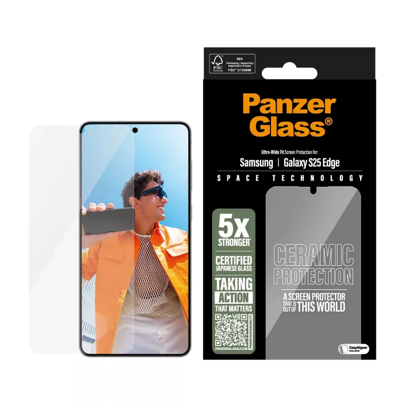 PanzerGlass® Keraminis Ekrano Apsauginis Stiklas Samsung S25 Edge | Ultra-Wide Fit su EasyAligner