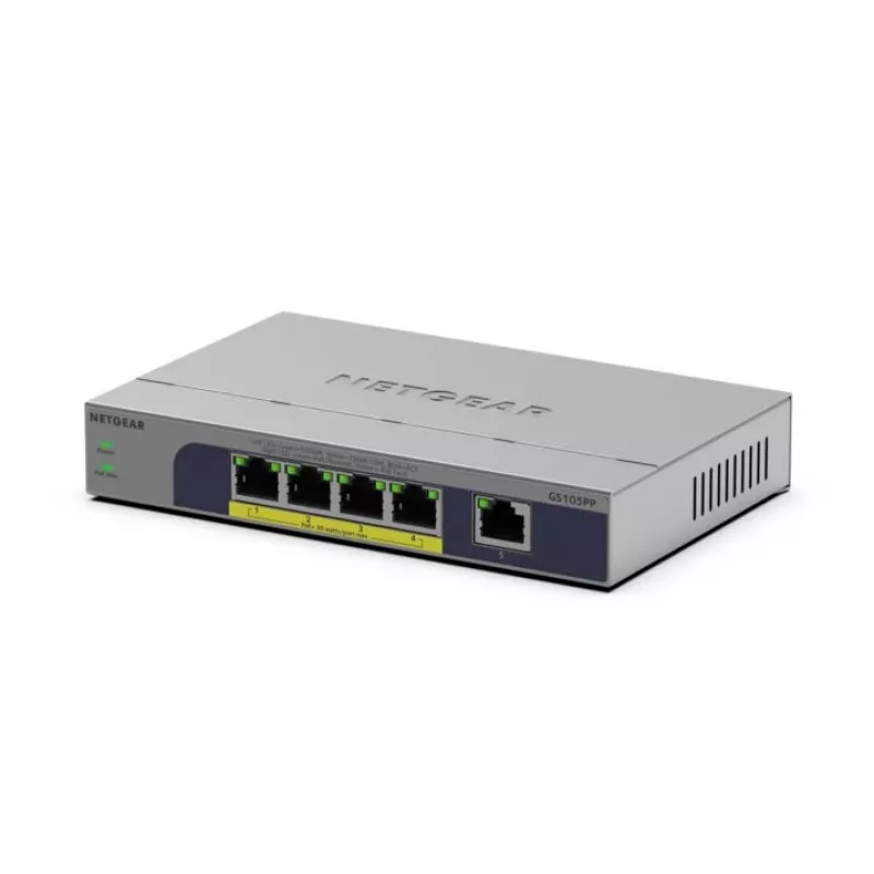 NETGEAR GS105PP nevaldomas Gigabit Ethernet (10/100/1000) maitinimas per Ethernet (PoE) stalinis / montuojamas ant sienos pilkas