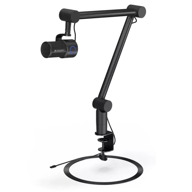 Stalinis mikrofonas ENDORFY Solum Studio – USB, 24 bitų / 96 kHz, 20–20000 Hz, reguliuojamas laikiklis, lietimui jautrūs valdikliai, ausinių išvestis, juodas