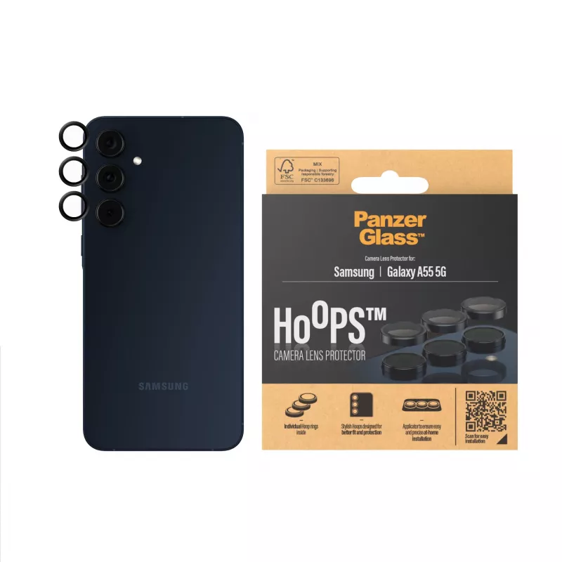 PanzerGlass® Hoops® fotoaparatų lęšių apsauga juoda Samsung Galaxy A55 5G