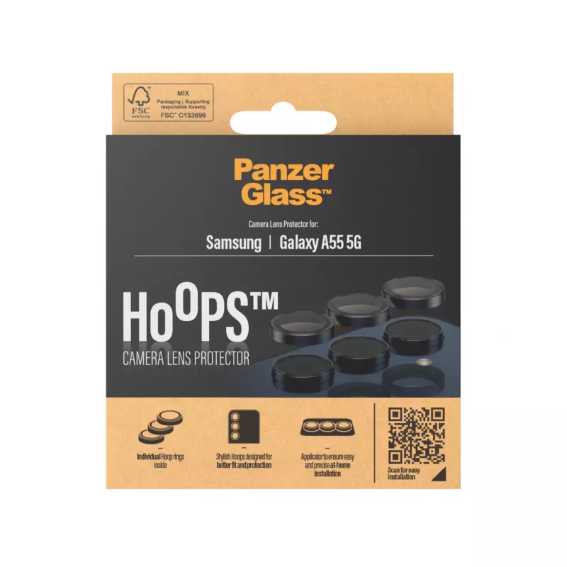 PanzerGlass® Hoops® fotoaparatų lęšių apsauga juoda Samsung Galaxy A55 5G