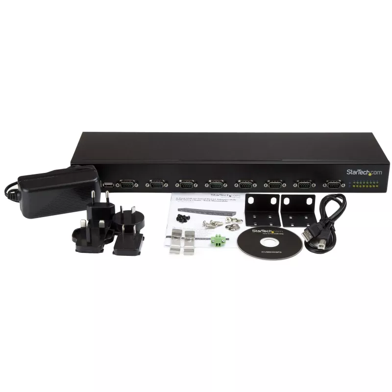 StarTech.com 8 prievadų USB į RS232 adapterio šakotuvas, USB 2.0, juodas, aliuminis, 36 W, 100-240 V