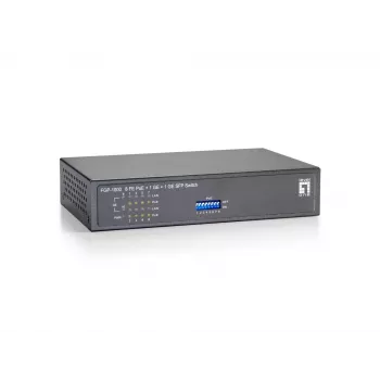 LevelOne 10 prievadų Fast Ethernet PoE jungiklis, 1 x Gigabit RJ45, 1 x Gigabit SFP, 8 PoE išėjimai, 120W