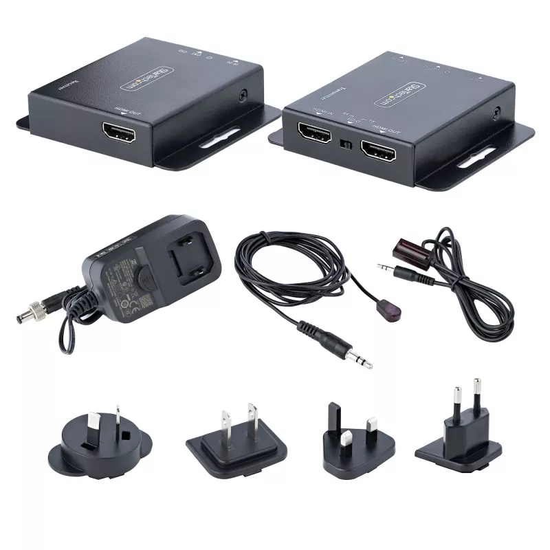 „StarTech.com“ 4K HDMI prailgintuvas per CAT6/CAT5 eterneto kabelį, 4K 30Hz arba 1080p 60Hz vaizdo prailgintuvas, HDMI per eterneto kabelį, HDMI siųstuvas ir imtuvas su IR nuotolinio valdymo pultu