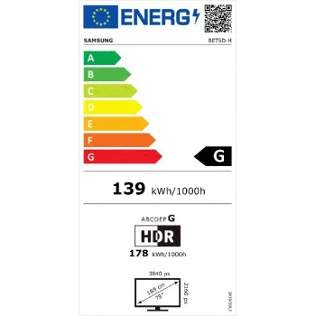 Samsung BE75D-H skaitmeninės reklamos plokščiasis ekranas 190,5 cm (75 col.) LED Wi-Fi 4K Ultra HD juodas Tizen 16/7