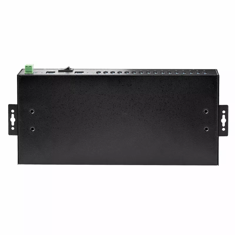 StarTech.com 16 prievadų pramoninis USB 5Gbps centras su maitinimo adapteriu, metaliniu korpusu, tvirtinimo galimybėmis, ESD apsauga, gnybtų bloko maitinimu, USB įkrovimu, dviejų pagrindinių kompiuterių perjungimu - TAA