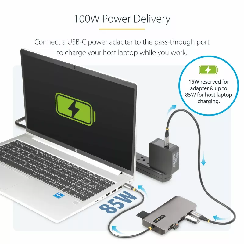 StarTech.com USB-C kelių monitorių adapteris, du 4K 60Hz + 4K 30Hz HDMI ir DisplayPort, 4 prievadų USB šakotuvas, 100W PD, GbE, SD/MicroSD skaitytuvai