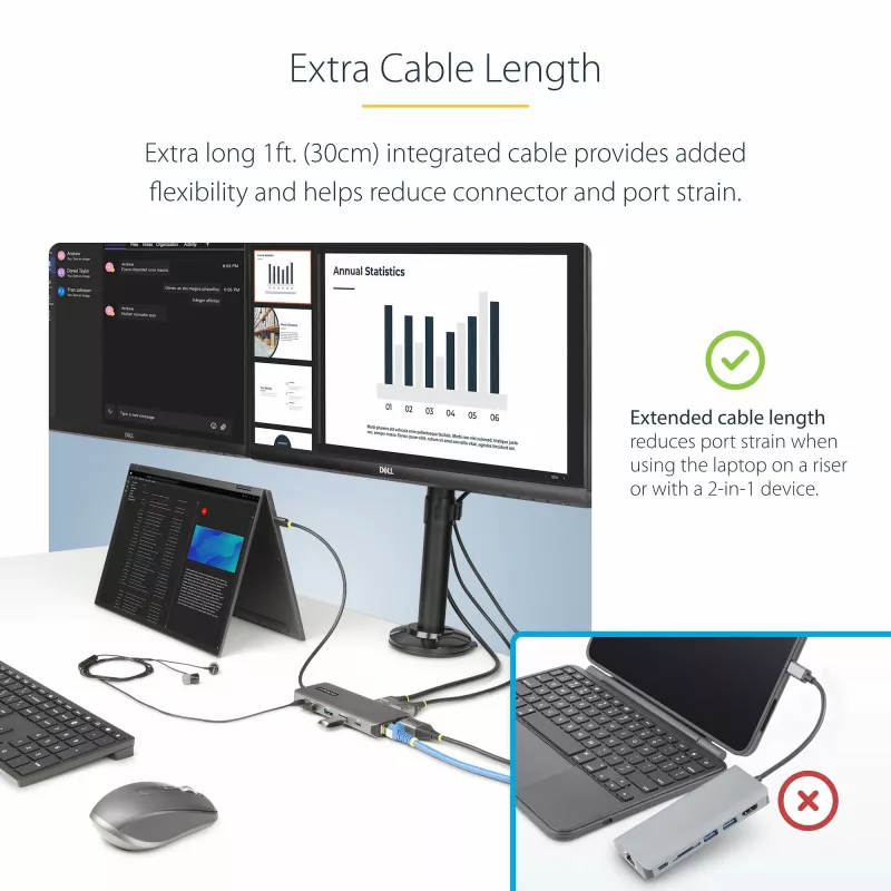 StarTech.com USB-C kelių monitorių adapteris, du 4K 60Hz + 4K 30Hz HDMI ir DisplayPort, 4 prievadų USB šakotuvas, 100W PD, GbE, SD/MicroSD skaitytuvai
