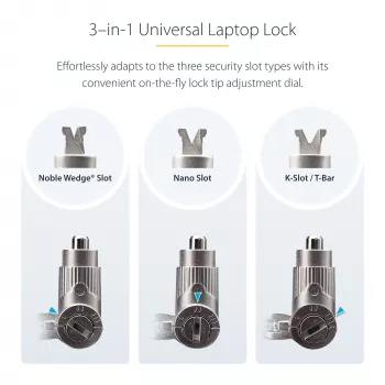 StarTech.com 3-in-1 Universalus Nešiojamojo Kompiuterio Užraktas 2 m, Su Pagrindiniu Raktu, Apsauginis Kabelis, Suderinamas su Noble Wedge®/Nano/K-Slot; Apsauga Nuo Vagystės