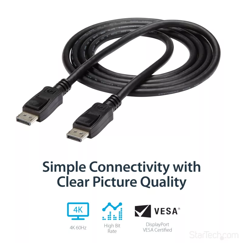 StarTech.com 6ft (2m) DisplayPort 1.2 laidas - 4K x 2K Ultra HD VESA sertifikuotas DP laidas monitoriui su fiksavimo jungtimis