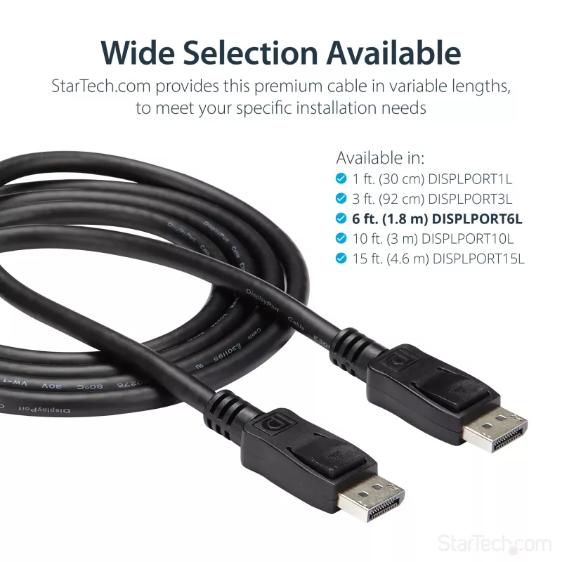 StarTech.com 6ft (2m) DisplayPort 1.2 laidas - 4K x 2K Ultra HD VESA sertifikuotas DP laidas monitoriui su fiksavimo jungtimis