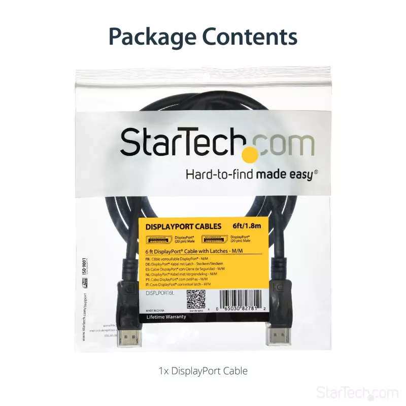 StarTech.com 6ft (2m) DisplayPort 1.2 laidas - 4K x 2K Ultra HD VESA sertifikuotas DP laidas monitoriui su fiksavimo jungtimis