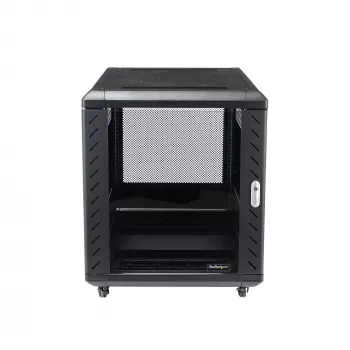 StarTech.com 4-Post 12U Server Rack Cabinet, užrakinama 19 colių duomenų spinta kompiuteriams, AV/IT įrangai, biuro/namų tinklo stovas su ratukais ir reguliuojamais montavimo bėgeliais