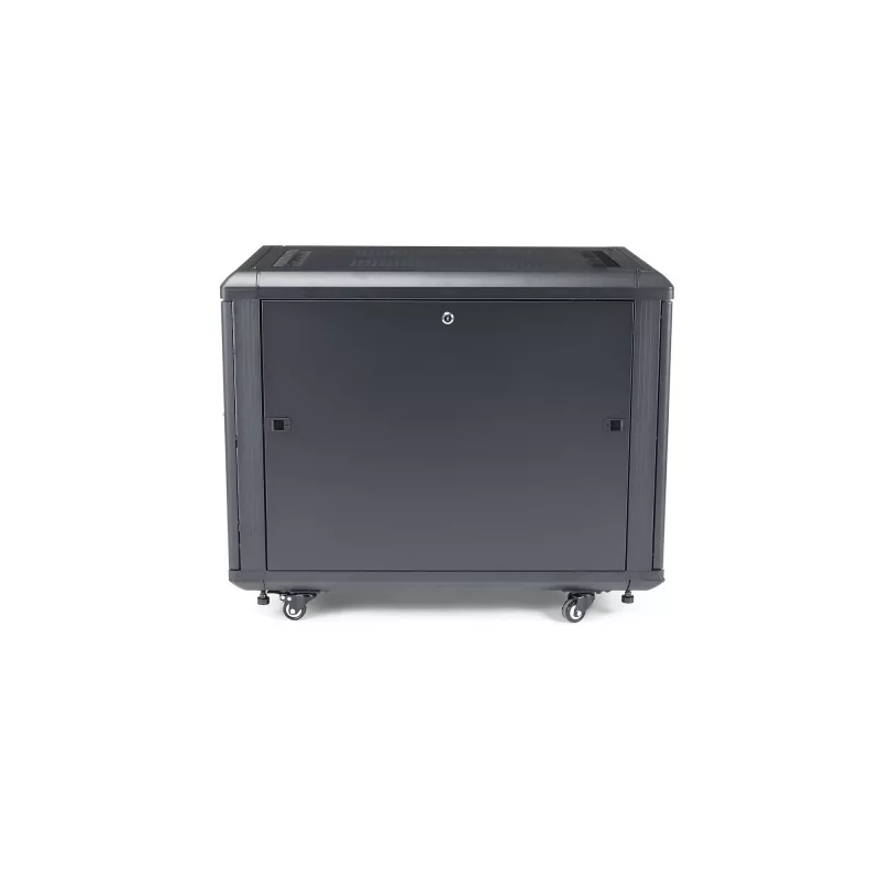 StarTech.com 4-Post 12U Server Rack Cabinet, užrakinama 19 colių duomenų spinta kompiuteriams, AV/IT įrangai, biuro/namų tinklo stovas su ratukais ir reguliuojamais montavimo bėgeliais
