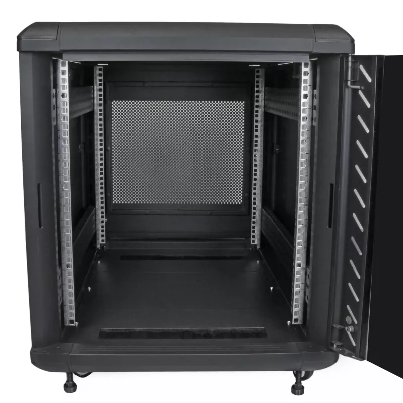 StarTech.com 4-Post 12U Server Rack Cabinet, užrakinama 19 colių duomenų spinta kompiuteriams, AV/IT įrangai, biuro/namų tinklo stovas su ratukais ir reguliuojamais montavimo bėgeliais