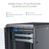 StarTech.com 4-Post 12U Server Rack Cabinet, užrakinama 19 colių duomenų spinta kompiuteriams, AV/IT įrangai, biuro/namų tinklo stovas su ratukais ir reguliuojamais montavimo bėgeliais