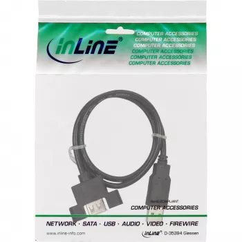 InLine USB 2.0 adapterinis kabelis Type A kištukas / A lizdas laikiklio juostelei, 0,6 m