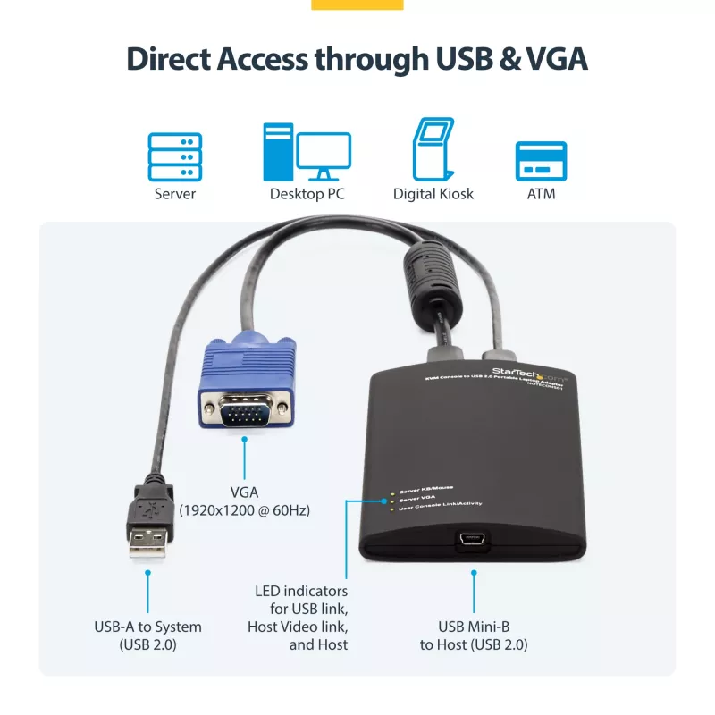 StarTech.com KVM adapteris nešiojamam kompiuteriui į serverio konsolę USB 2.0