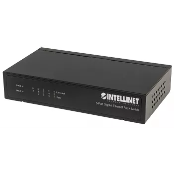 Intellinet 5 prievadų Gigabit Ethernet PoE+ jungiklis, 4 x PSE prievadai, IEEE 802.3at/af, 60 W, stalinis