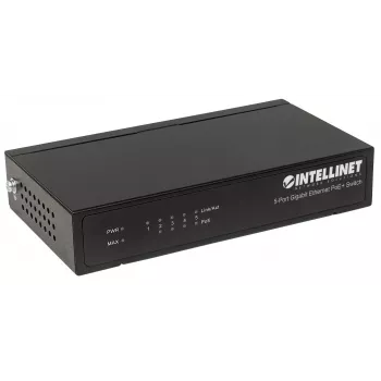 Intellinet 5 prievadų Gigabit Ethernet PoE+ jungiklis, 4 x PSE prievadai, IEEE 802.3at/af, 60 W, stalinis