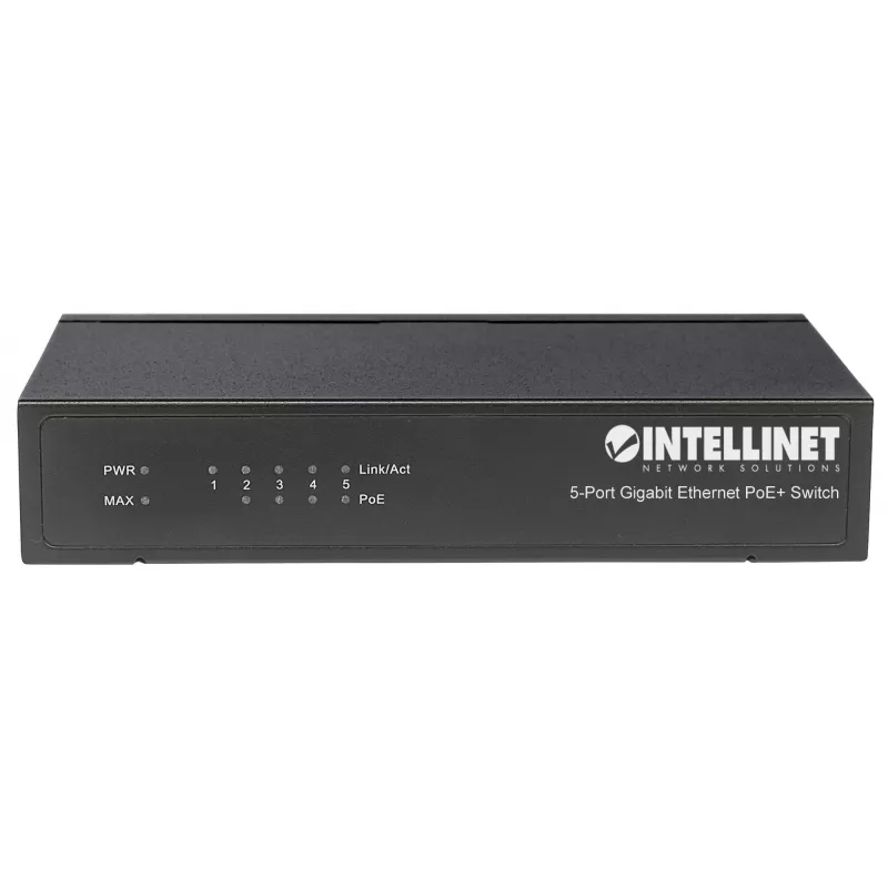 Intellinet 5 prievadų Gigabit Ethernet PoE+ jungiklis, 4 x PSE prievadai, IEEE 802.3at/af, 60 W, stalinis