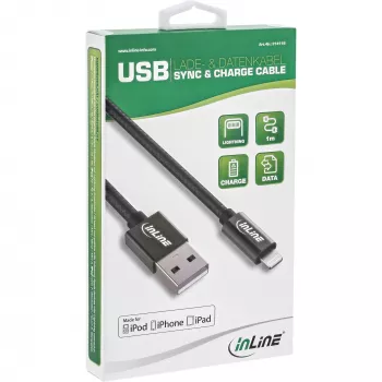 InLine Lightning USB laidas, iPad, iPhone, iPod, juodas/alu, 2 m, MFi sertifikuotas