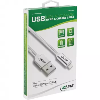 InLine Lightning USB laidas, iPad, iPhone, iPod, sidabrinis/aliuminis 1 m MFi sertifikuotas