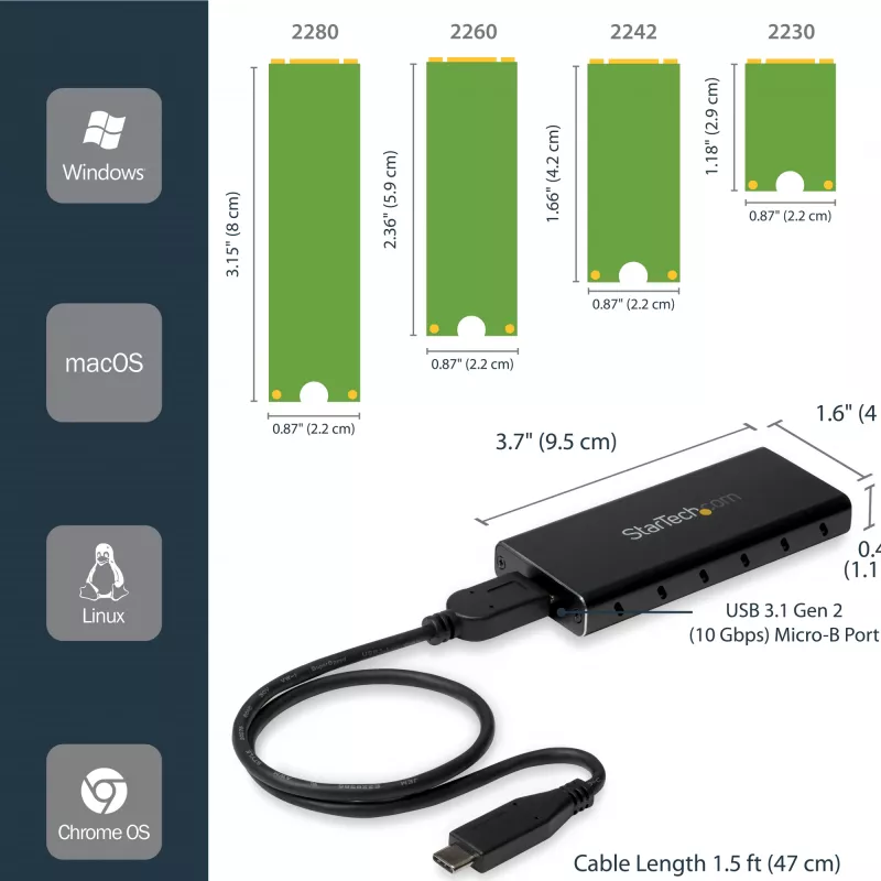 StarTech.com M.2 SSD dėklas M.2 SATA diskams – USB 3.1 (10Gbps) su USB-C laidu