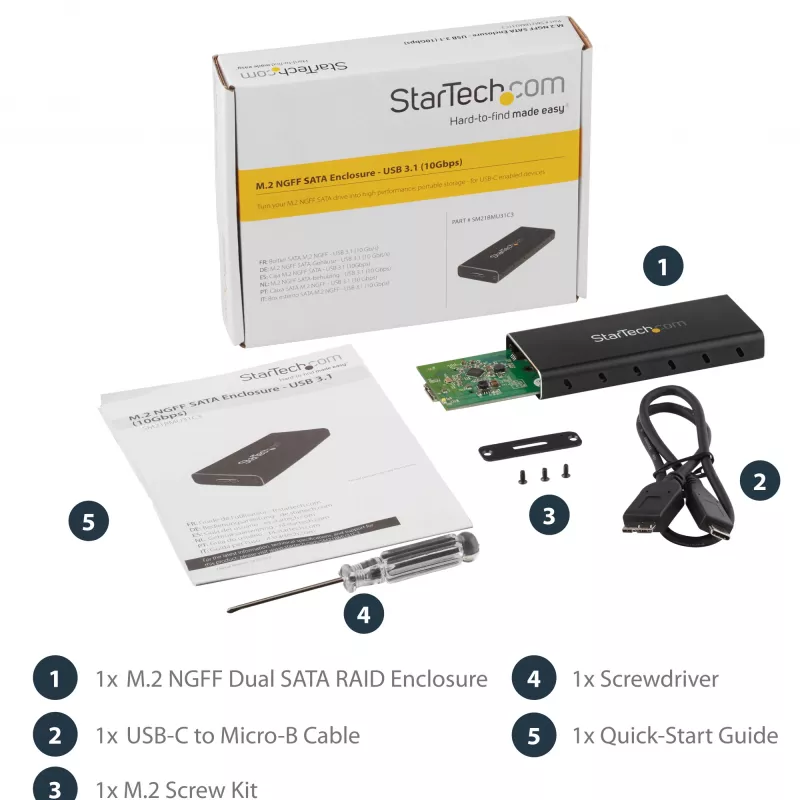 StarTech.com M.2 SSD dėklas M.2 SATA diskams – USB 3.1 (10Gbps) su USB-C laidu