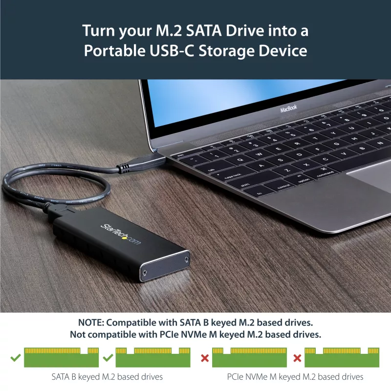 StarTech.com M.2 SSD dėklas M.2 SATA diskams – USB 3.1 (10Gbps) su USB-C laidu