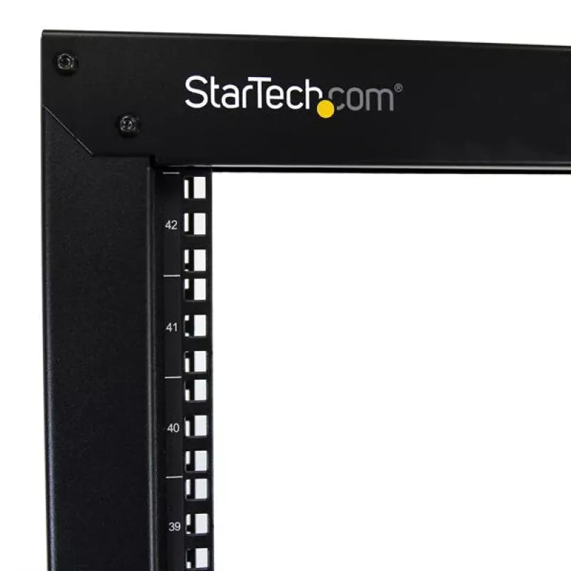 StarTech.com 2-Post 42U mobilus atviro rėmo serverių stovas, dviejų stulpų 19 colių tinklo stovas su ratukais, riedantis atviras stovas AV/duomenų/medijos/IT įrangai, kompiuterių stovas namų/biuro erdvėms – ratukai įtraukti