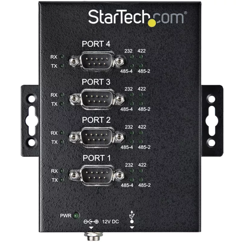 StarTech.com 4 prievadų nuoseklusis USB į RS232/RS485/RS422 adapteris – pramoninis USB 2.0 į DB9 keitiklis, IP30, montuojamas ant DIN bėgio, metalinis, 15kV ESD apsauga